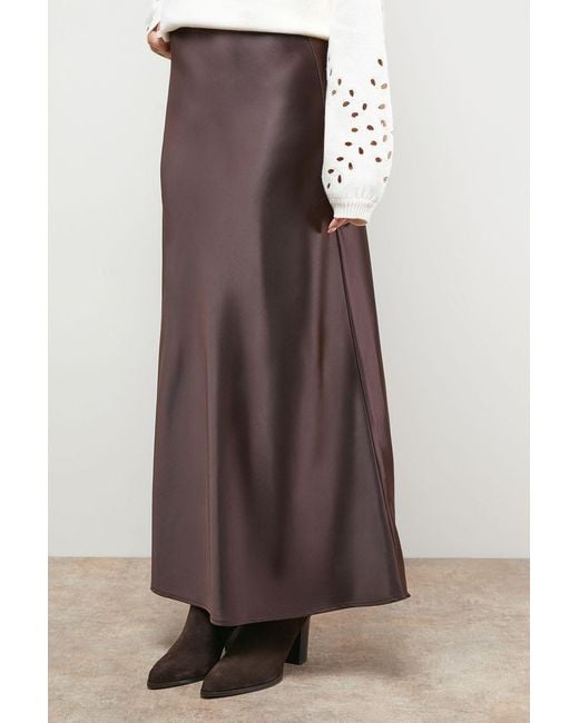 Oasis Brown Bias Cut Satin Maxi Skirt