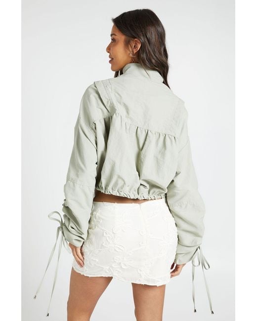 Boohoo Brown Nylon Funnel Neck Ruched Zip Through Top