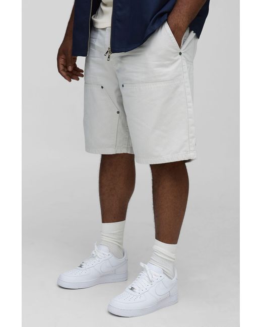 BoohooMAN White Plus Carpenter Relaxed Fit Shorts for men