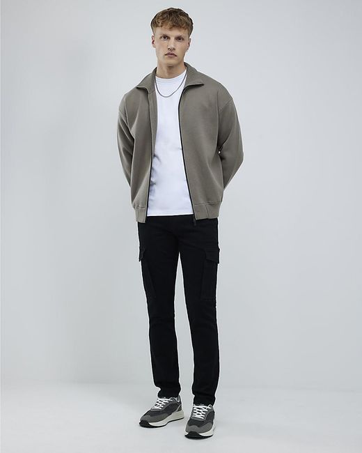 River Island Gray Jumper Slim Fit Zip Through Cotton for men