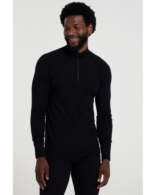 Mountain Warehouse Black Merino Baselayer Top Long Sleeve Thermal High Wicking Breathable Sweater Wool for men
