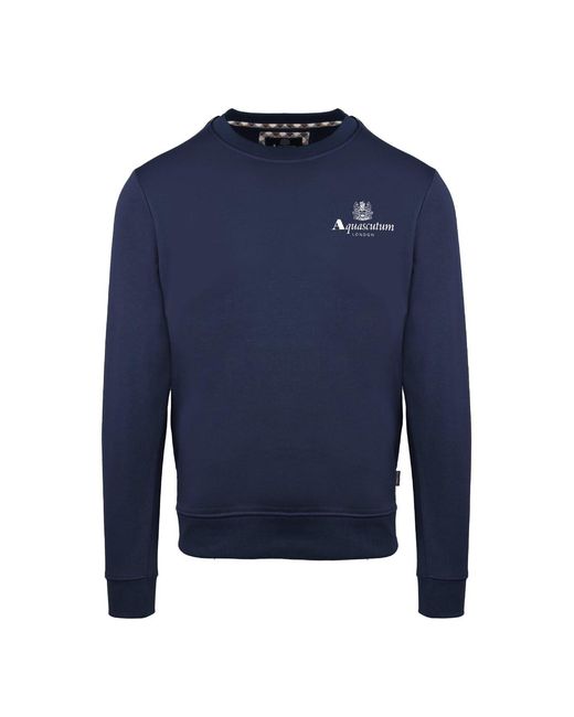 Aquascutum Blue Crew Neck Ribbed Collar Long Sleeve Sweatshirt for men