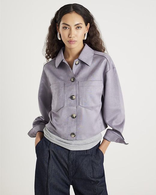 River Island Gray Overshirt Faux Suede Collared
