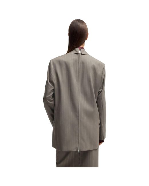 Boss Brown Striped Patterned Oversized Fit Blazer Jacket