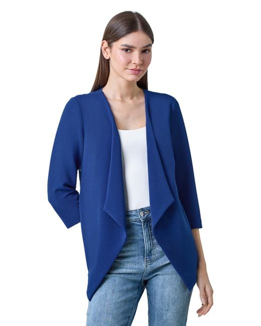 Roman Blue 3/4 Sleeve Lace Back Waterfall Jacket