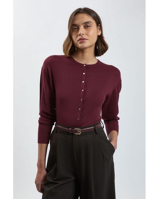 Karen Millen Purple Forever Viscose Blend Knitted Stitch Detail Balloon Sleeve Cardigan