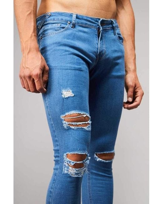 Criminal Damage Blue Ripper Jeans Dark Wash for men