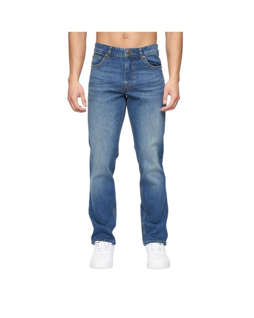 Crosshatch Blue Chas Straight Jeans (Mid Wash) for men
