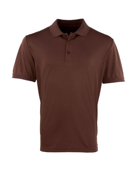PREMIER Brown Coolchecker Pique Short Sleeve Polo T-Shirt () for men