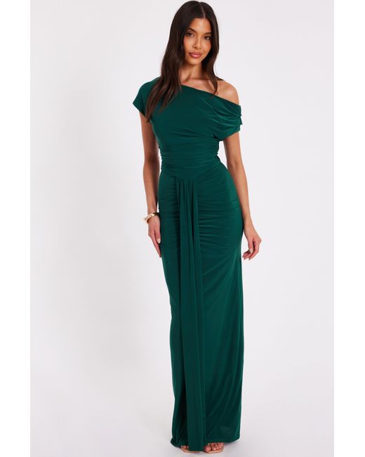 Quiz Green Bottle Drape Front Maxi Dress