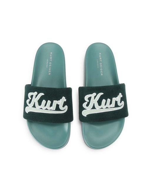 Kurt Geiger Green Suede Script Slide Sandals for men