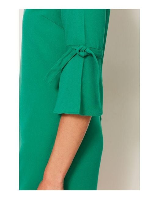 Sosandar Green Emerald Flute Sleeve Shift Dress