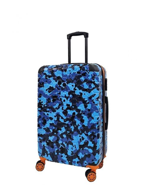 Infinity Leather Blue Hardshell Cabin Suitcase Robust 8 Wheel Abs Luggage Travel Bag