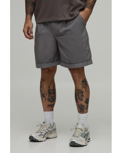 BoohooMAN Gray Mid Length Relaxed Turn Up Hem Short for men
