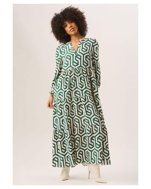 Gini London Maxi-jurk Met Lange Mouwen in het Green