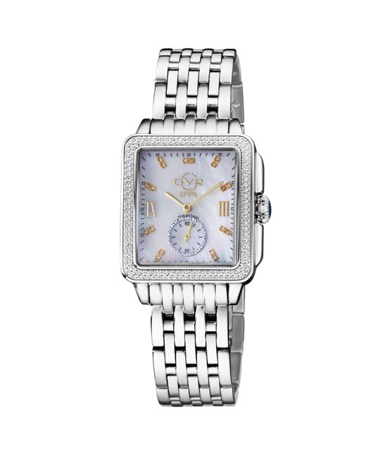 Gv2 Metallic Bari Swiss Quartz Diamonds Mother Of Pearl Dial Stainless Steel Bracelet Watch