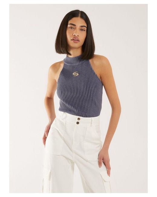 Pink Vanilla White High Neck Logo Detail Racer Top