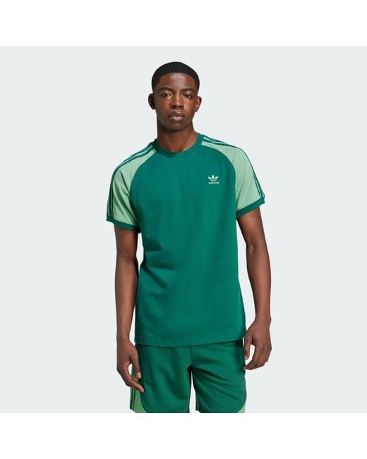 Adidas Originals Green Colourblocked 3-Stripes Tee for men