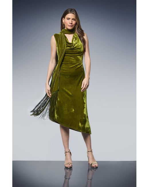 Wallis Velvet Tie Neck Tassel Midi Dress in Green | Lyst UK Wallis Velvet Tie Neck Tassel Midi Dress in Green | Lyst UK