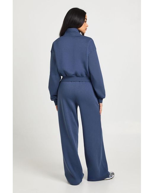 Boohoo Blue Funnel Neck Zip Through 3 Piece Straight Leg Tracksuit