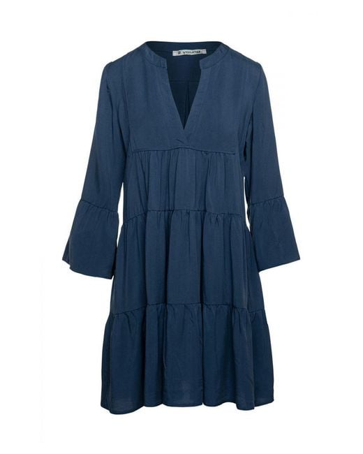 Conquista Blue Tencel Gathered Seams Dress
