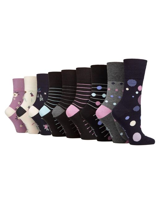 Gentle Grip Black 9 Pack Bamboo Socks Ladies