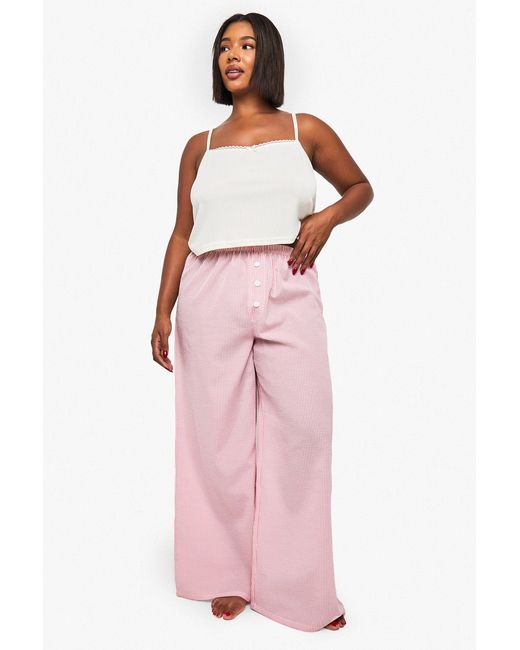 Boohoo Pink Pointelle Vest And Wide Leg Trouser Pj Set