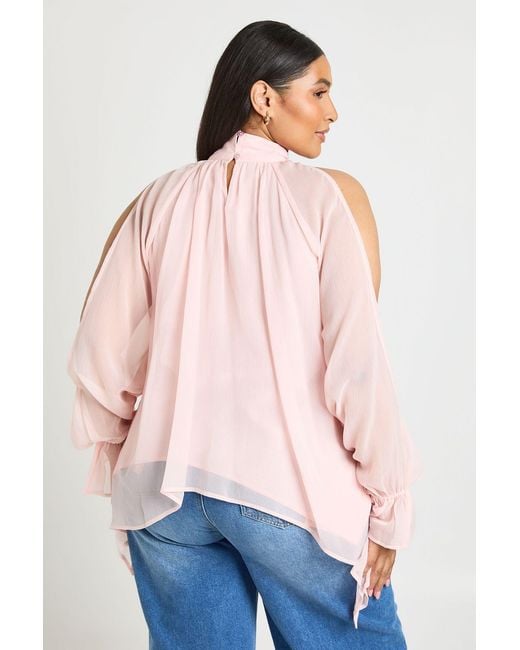 Boohoo Blue Plus Chiffon Cold Shoulder Ruffle Top