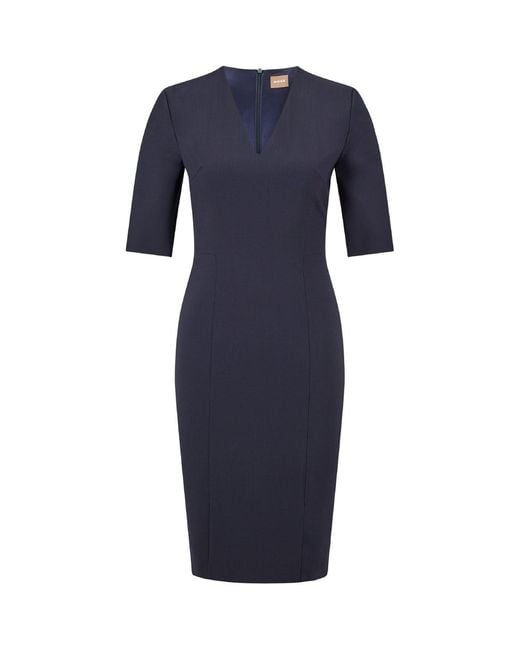 Boss Blue Daleno V-Neck Three Quarter Sleeve Knee Length Dress