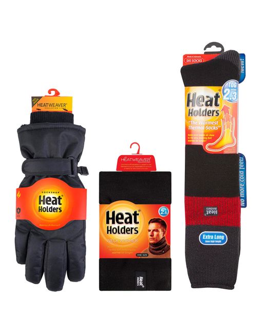 Heat Holders Black Ski Set Neckwarmer Gloves & Thermal Ski Socks Winter Wear for men