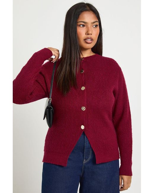 Boohoo Red Plus Button Crew Neck Knit Cardigan
