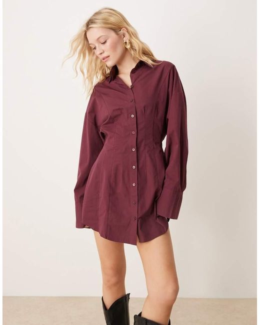 ASOS Red Poplin Cinch Waist Mini Shirt Dress