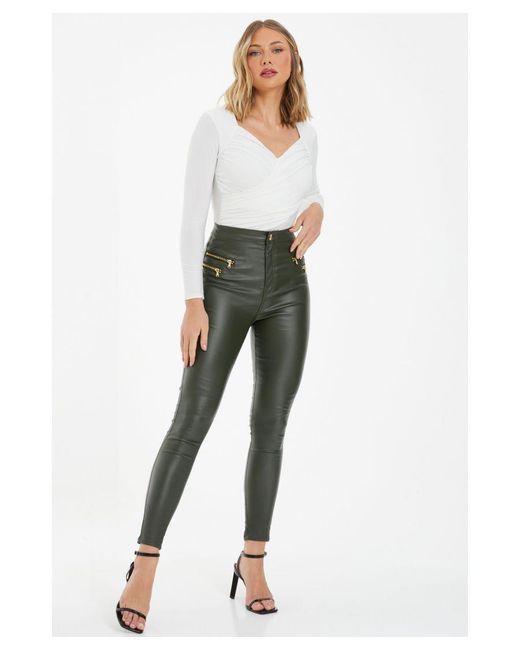 Quiz White Faux Leather Zip Skinny Trousers