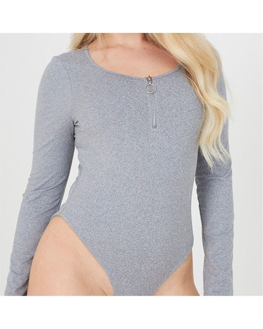Brave Soul Gray Sleeve Bodysuit With Zip