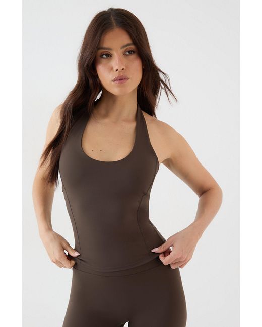 DSGN Studio Brown Sports Sculpt Seam Detail Padded Halterneck Top