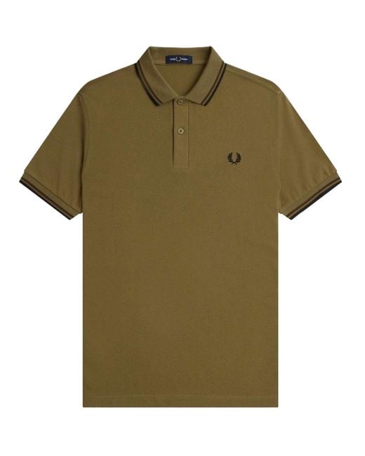 Fred Perry Green Twin Tipped Collar Dark Polo Shirt Cotton for men