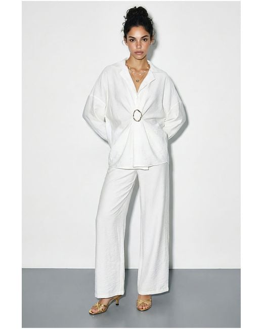Bianco Lucci White Oversized Button-Up Shirt And Wide Leg Pants Co-Ord