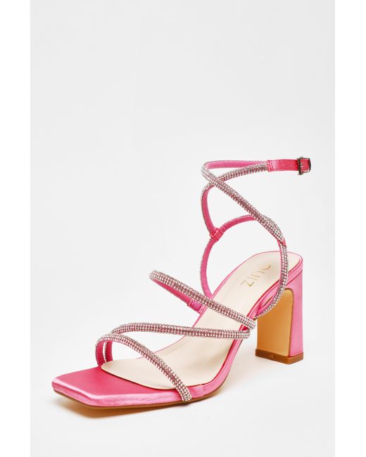 Quiz Diamante Strappy Block Heeled Sandals in Pink | Lyst UK