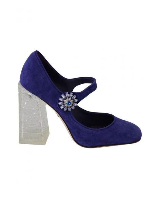 Dolce & Gabbana Blue Suede Crystal Pumps Heels Shoes Goatskin