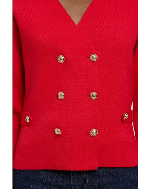 Karen Millen Red Wool Look Military Double Breasted Knitted Cardigan
