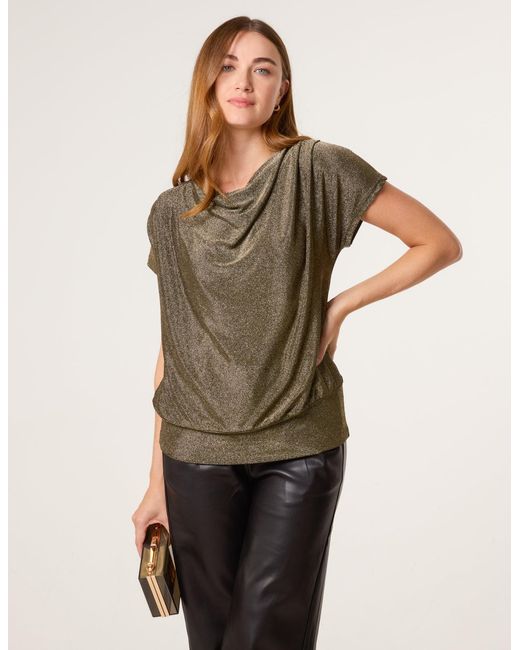 Blue Vanilla Multicolor Lurex Cowl Neck Draped Top