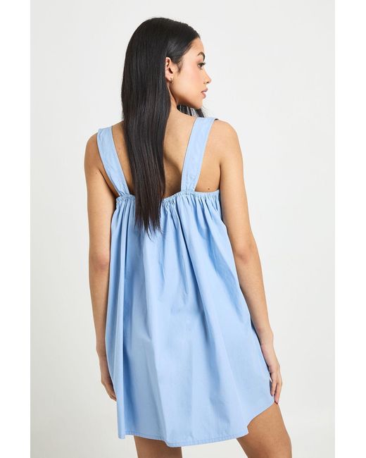Boohoo Blue Tie Front Detail Mini Smock Dress