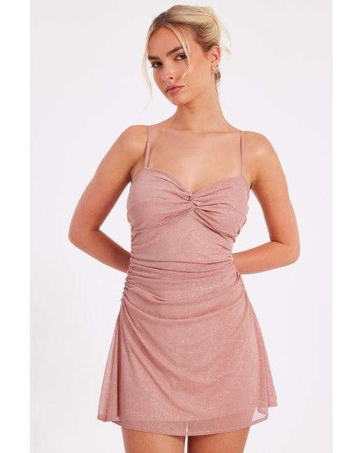 Quiz Pink Glitter Mesh Mini Dress