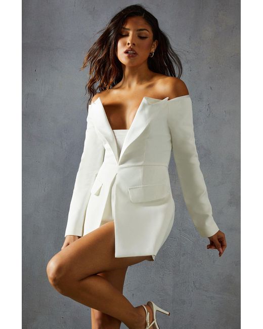 MissPap Gray Tailored Bardot Plunge Playsuit