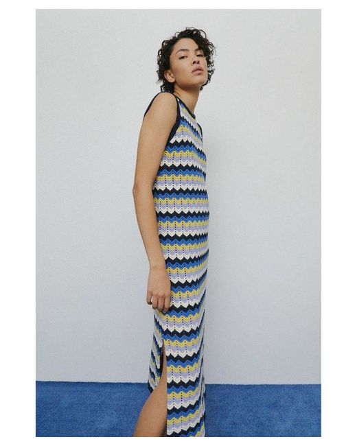 Warehouse White Zig Zag Crochet Look Knit Midi Dress