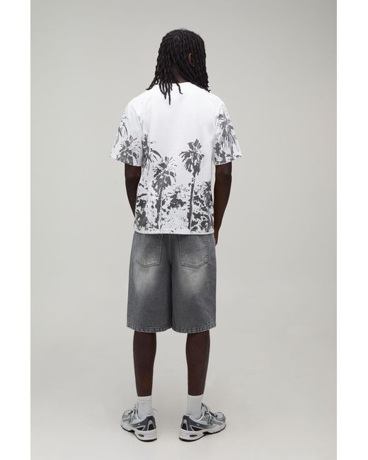 BoohooMAN Gray Regular Contrast Palm Print T-Shirt for men