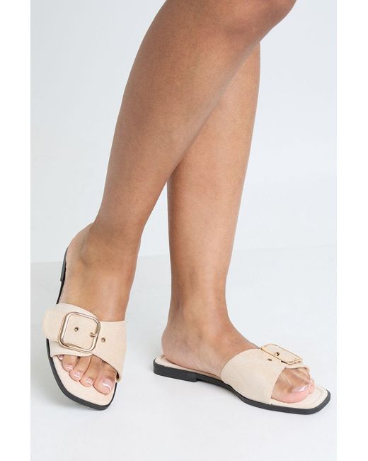 Boohoo Natural Faux Suede Oversized Buckle Detail Sliders