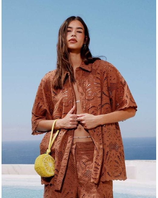 ASOS Blue Premium Broderie Shirt Co-Ord