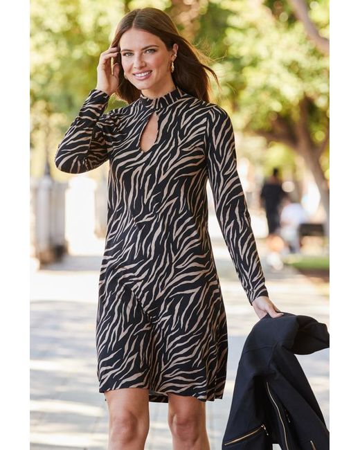 Sosandar Multicolor Natural Tiger Print Keyhole Detail Shift Jersey Dress