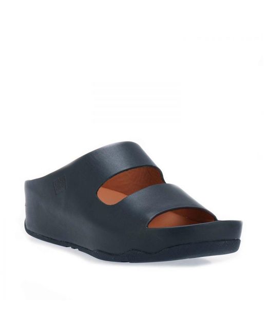 Fitflop Blue Womenss Fit Flop Shuv Two Bar Leather Slide Sandals